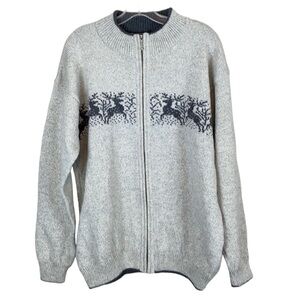 Baltic Inspirations Gray Wool Blend Sweater Cardigan W/ Reindeer Design Size XL